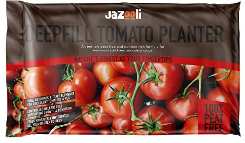 Jazooli 56L Tomato Planter Grow Bag - High Mineral, Nutrient Enriched Peat Free Compost, All Natural Organic Ingredients, Extra Deep, High Yield & Strong Root Growth - 8 Week Feed
