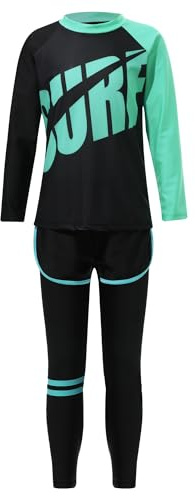 TiaoBug Pojkar 3-delad baddräkt helkropp baddräkt med solskydd Rashguard våtdräkt långa ärmar T-shirt med långa byxor badshorts, Blå I, 116-122