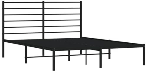 vidaXL Bettgestell, Bettrahmen mit Kopfteil Lattenrost, Metallbett Bett für Schlafzimmer, Doppelbett Gästebett, Metall Schwarz 120x200cm