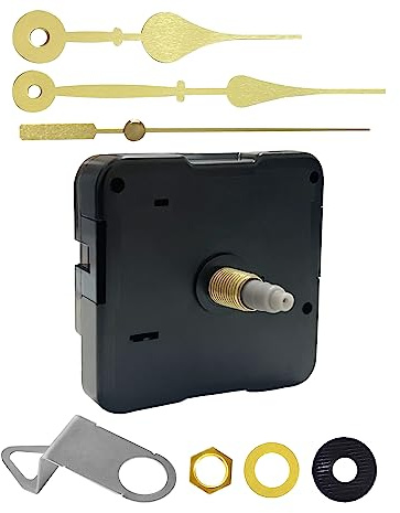 WinTaim Meccanismo dell'orologio da Parete al Quarzo Fai-da-Te Movimento dell'orologio di Ricambio Fai-da-Te a Batteria (18 mm di Lunghezza Totale dell'albero, 1 Confezione di lancette Oro)