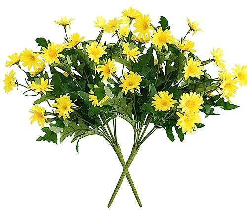 LGEGE Artificial Daisy Flowers for Outdoor - 2 Bundles Yellow Daisy Flower Bulk, Perfect Decoration for Table Windowsill Porch