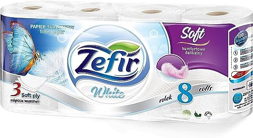 Zefir 128 Rollen Toilettenpapier 157 Blatt, Klopapier, WC-Papier 3 lagig Weiß, Premium Qualität, Zellstoff 18m (128)