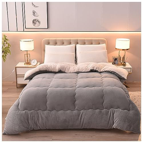 ZTGL Winter Lamm Samtkern Flanellgewebe, Weiche Warmer Milchsamt-Steppdecken, Verdicken Sie Lamm Kaschmir Decke, Weiche Warme Bettdecke Bettwäsche,Grau,200x230cm(3.0kg)