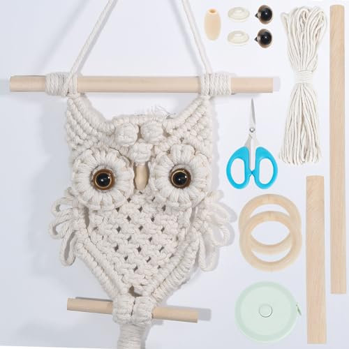 ORIGACH DIY Macrame Owl Wall Hanging Tapestry Kit Handmade Macrame Owl Kit with Video Tutorial Boho Hand Woven Macrame Wall Hanging Decor for Living Room Bedroom Office