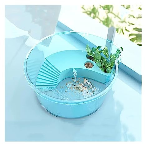 Aquarium Aquarium, Schildkrötenbecken mit Sonnendeck, Futterkasten, bepflanzbar, Wasserpflanzen, Aquarium, klein, Haushalt, rund, transparent Fischtank (Size : L)