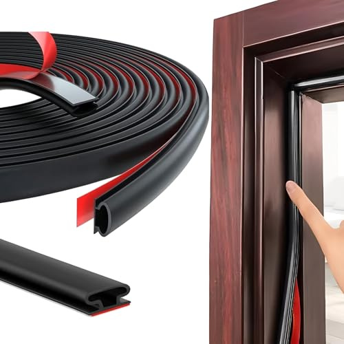 Norhogo 6M Noir Joint Porte Fenêtre Isolant Froid et Phonique D-Profil, Joint De Porte D'Entrée Caoutchouc Autocollant, Bande PVC Cadre Porte Voiture, Joint D'étanchéIté Fenetre de Fenêtre de Voiture