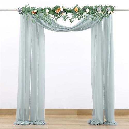 FANSU Set mit 2 Stück Vorhang Hochzeitsbogen, Querbehang Freihanddeko Chiffon Tüll Stoff Deko Vorhang Hochzeit Querbehang Deko Gardinen für Party Zeremonie (Grau Blau,1.6x18.7ft/50x570cm)