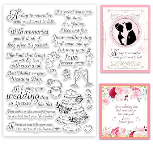 INFUNLY Wedding Words Clear Stamps for Card Making Blessing Word Silicone Stamps Happy Wedding Clear Stamp Ring Cake Transparent Stamp Seal Reusable for DIY Crafts Invitation Photo Album Decor