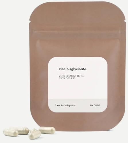 Zinc Bisglycinate, Renforce l'Immunité et Soutient une Peau Saine, Assimilation Optimale, Cure de 2 Mois, 60 Gélules Végétales, Formulé par des Docteurs en Pharmacie, les Iconiques de June.