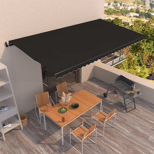 Rantry Toldo retráctil automático Gris Antracita 600x350 cm Terraza Exterior Toldos Cortavientos Toldo para Patio Balcon Jardin