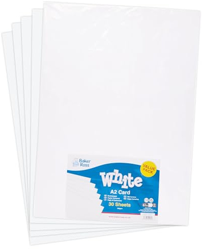 Baker Ross FN223 A2 Weißes Kartenpaket - 30er Pack, Blanko-Papierbogen, Blanko-Blätter für Kunst und Basteln