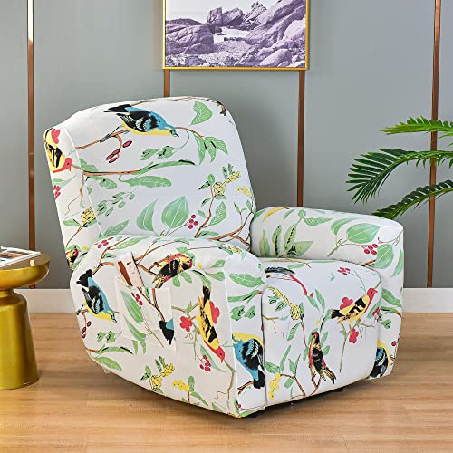 Chickwin Sesselschoner für Relaxsessel 1 Sitzer, Fernsehsessel Bezug mit Taschen Elastisch Sesselschoner für Fernsehsessel, Sesselschoner mit Armlehne (Elster)