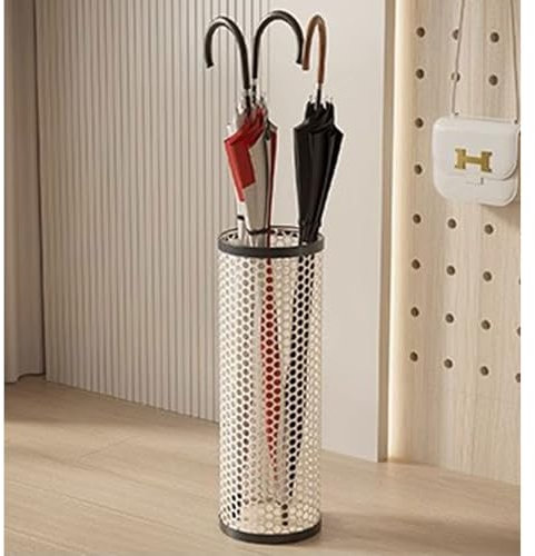 OZTYSGXM Moderner, cremiger Regenschirmständer, Rattan-Regenschirmfass, Haushalts-Regenschirm-Aufbewahrungsregal für Zuhause, Büro, Hotel, freistehender Regenschirmhalter, Aufbewahrung, B