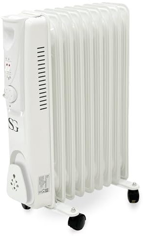 SG Traders Oil Filled Radiator - 2000W Energy Efficient Electric Oil Filled Heaters, Free Standing 9 Fin Radiator, Smart Thermostats, 3 Heat Setting Oil Radiator for Indoor Home Heating (WHITE)