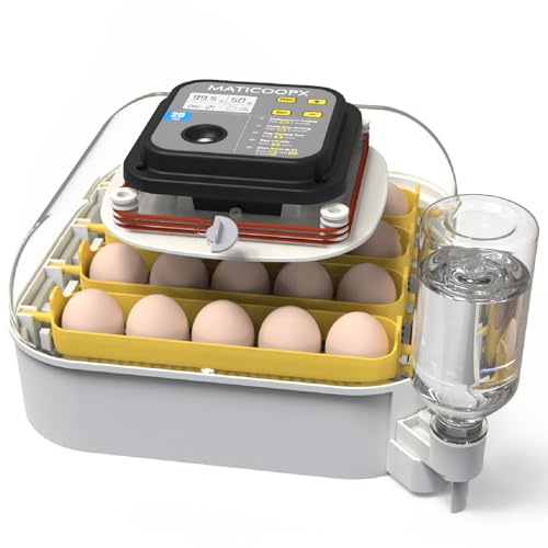 MATICOOPX Incubadora de 20 huevos con pantalla de humedad, vela de huevo, volteador automático de huevos, para incubar pollos