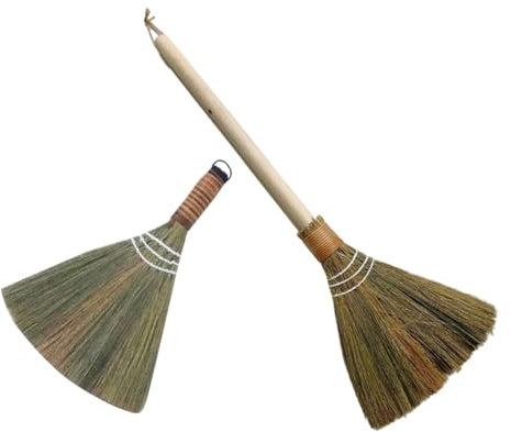 Alipis 2 Pezzi Di Scopa in Paglia Di Riso Naturale Per La Pulizia Scopa Asiatica Fatta A Mano Spazzola Antipolvere Da Tavolo Multifunzionale Con Manico Corto Per La Casa