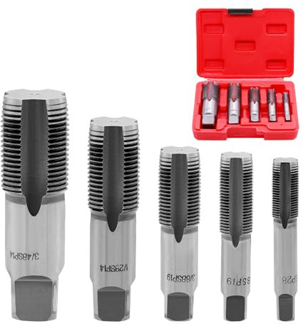 RUNYU® Lot de 5 tarauds à tube BSP : 1/8, 1/4, 3/8, 1/2, 3/4, taraud professionnel pour filetage de réparation, avec boîte