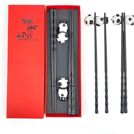 Bacchette Cinesi,Guador 2 Pezzi Bacchette Sushi Riutilizzabile Bacchette Sushi, Viene Fornito Con 2 Porta Bacchette Ceramica Panda,Personalizzati Chopsticks Per Casa, Ristorante Regalo