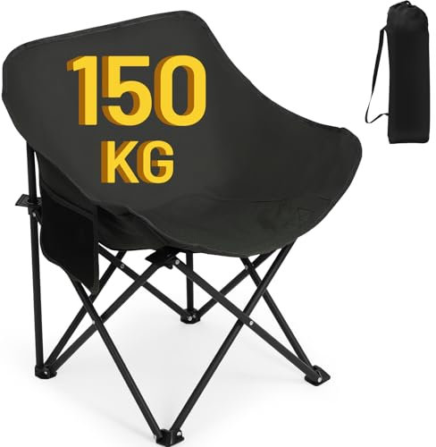 HAUSPROFI Campingstuhl Faltbar 150KG Belastbar, Klappstuhl Camping Leicht, Bequeme Rückenlehne Campingstuhl, Camping Stuhl mit Tragetasche für Picknick,Outdoor,Wandern,Gartenstühle,Angelstuhl,Schwarz