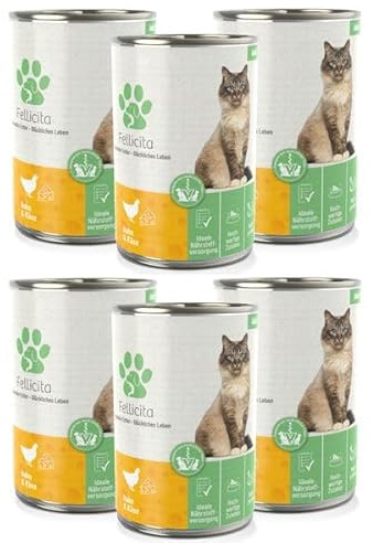 Fellicita Premium Nassfutter für Katzen, Huhn & Käse, 6er Pack, 6 x 400g | Multiprotein, hochwertiges Katzennassfutter, getreidefrei, leckere Pastete, Alleinfuttermittel