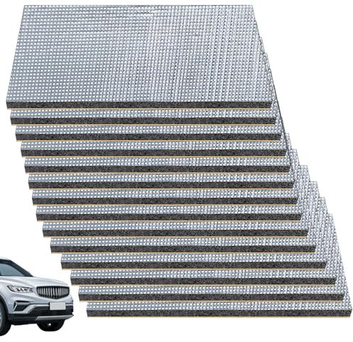 12 tappetini isolanti per auto, 250 x 180 x 5 mm, autoadesivi, isolanti acustici, autoadesivi, isolanti acustici, in alluminio butilico, per isolamento acustico, isolamento, impermeabile