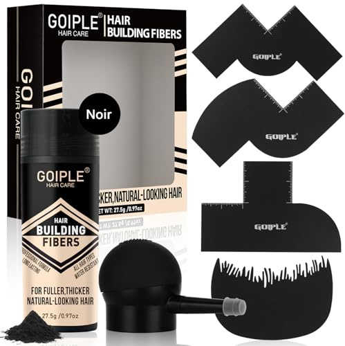 Hair Building Fibres & Applicateur à Pompe - Enhancement Spray Barber pour Cheveux & Barbe pour Hommes - Spray Volumateur & Rehausseur de Ligne de Cheveux - Carte D'amélioration pour Barbier (Noir)