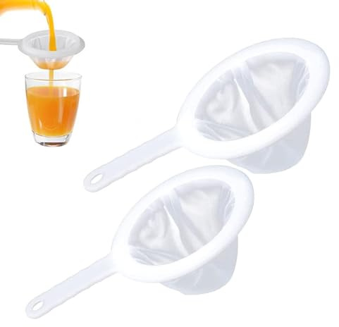 Lot de 2 passoires en nylon fin avec poignée 200/400 - Passoire de cuisine en plastique à mailles fines avec poignées - Convient pour le filtrage de l'huile alimentaire, du jus, du lait, du lait de