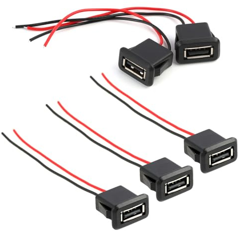 Riybyds 5 Pièces Prises USB 3A à 2 Broches, Connecteurs USB Femelles avec Boucle à Rainure à Pression,pour Vidéosurveillance, Audio de Voiture, et Appareils Domestiques, Tension Max 20V