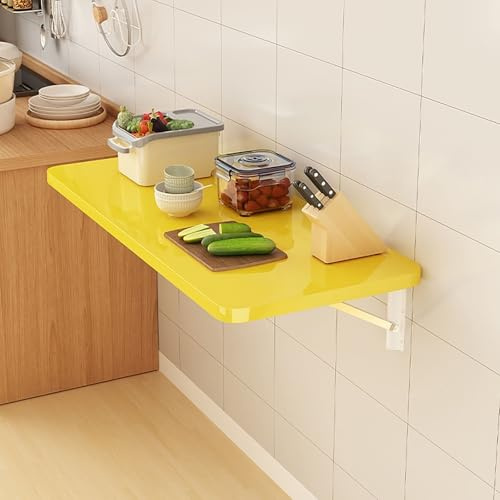 Console da scrivania compatta pieghevole da parete con 2 supporti portaoggetti, elegante comodino giallo, design salvaspazio (70 x 40 cm) per casa, ufficio e camera da letto
