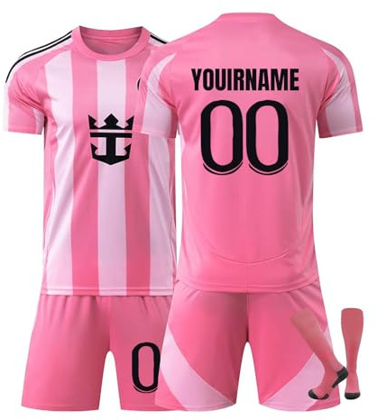 Generico Maglie da Calcio Miami Personalizzata per Bambini/Adulti con Nome e Numero, Maglia Calcio Home/Away, Pantaloncini Calzettoni Set Tuta da Allenamento per Ragazzi/Uomini