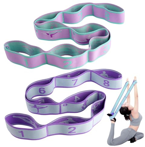 2 Pièces Sangle de Yoga, 90 cm Band D'étirement de Yoga avec 8 Boucles
