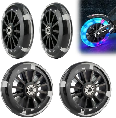 Behogan 4 Stück 120mm Scooter Rollen, Blinkende StuntScooter Ersatzräder mit ABEC 7 Kugellagern, LED-Lichtrollen, Leise und verschleißfest Räder für meisten Stuntscooter und Kickscooter