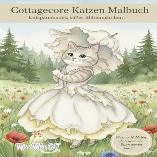 Fantasiereiches Cottagecore Katzen Malbuch: Gemütliche Kawaii Designs und Blumen für Erwachsene: 50 Entspannende und Stress Lösende Malvorlagen mit ... Blütenkleidern und Magischen Gartenszenen.