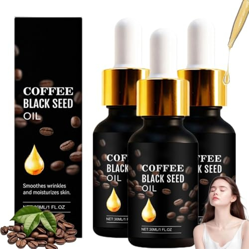 Nevell Kaffeeöl, Kaffeeöl Gegen Falten, Coffee Essential Oil, Verjüngendes und Straffendes Öl, Feuchtigkeitsspendendes Gesichtsöl zur Hautpflege, Körperstraffung für Haut Körper Haarpflege (3PC)