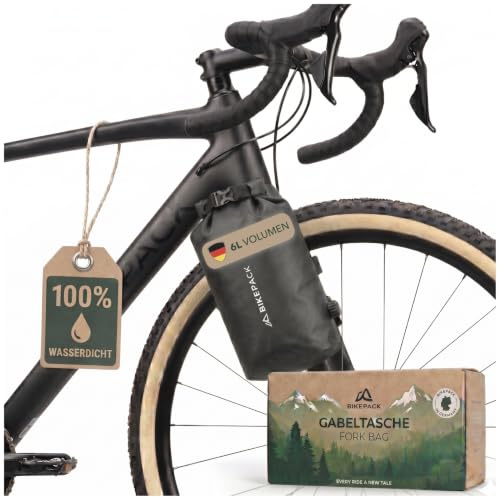 BIKEPACK Gabeltasche Fahrrad 6L wasserdicht - Fork Bag Bikepacking Gravel | Gabeltaschen für Vorderrad und Federgabel, Rolltop mit Druckausgleich, Gravelbike Fahrradtasche vorne, MTB Trekking Zubehör