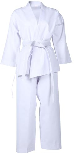 OKUMEYR Costume Unisexe pour Adultes de Karaté Blanc en Polyester Réutilisable Cordons de Serrage, pour Entraînement et Compétition, 1 Set Complet