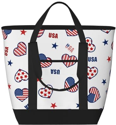 asbwuo Sac cabas isotherme drapeau américain et étoiles – Grand format, imperméable et adapté au contact alimentaire, idéal pour les courses, le déjeuner, les pique-niques et les plats à emporter.