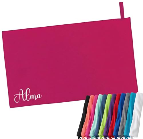 SMARTEON Handtuch mit Namen Bestickt – personalisiertes Microfaser Handtuch, Bade-, Dusch-, Sauna- oder Fitnesshandtuch, Handtücher mit Namen Bestickt für Kinder & Erwachsene (Pink, 120x70)