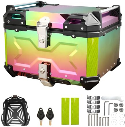 Top Case Motorrad, wasserdichtes Gepäck für Motorräder, Box mit Sicherheitsschloss, Motorradkoffer zur Aufbewahrung von Helmen, Aluminium Top Case für die meisten Motorräder und Maxi-Roller (65 l