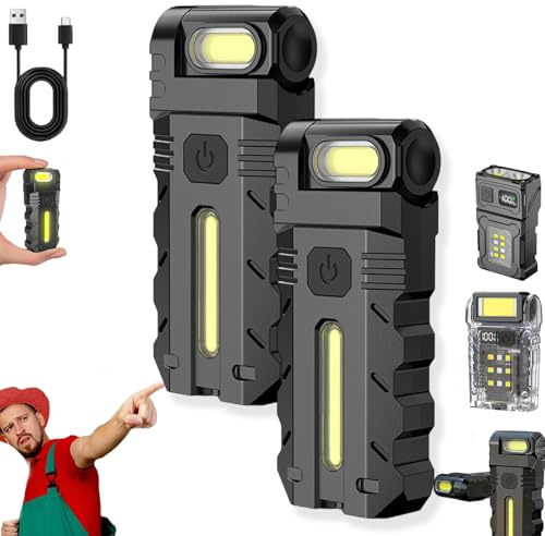 180° Rotating Head LED Work Light, 800 Lumens Mini Keychain Flashlight, Portable Rechargeable Bright Clip-On Keychain Light with Dual-Light Source for Hikings Outdoor Camping Emergency (2Pcs-C)