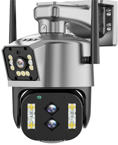 LLOOPK Telecamera di sicurezza, 4K 8MP Binoculare Telecamera Esterna 10X Zoom 2.8-12mm Tre Lenti di Sicurezza PTZ Telecamera Auto Tracking P2P CCTV Video Sorveglianza(4MP With 32G SD)