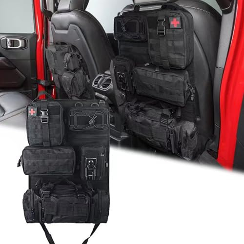SOONHUA Organizador de asiento de coche táctico con 5 bolsillos Molle desmontables, protector de respaldo para camping, organizador de coche, asiento trasero impermeable