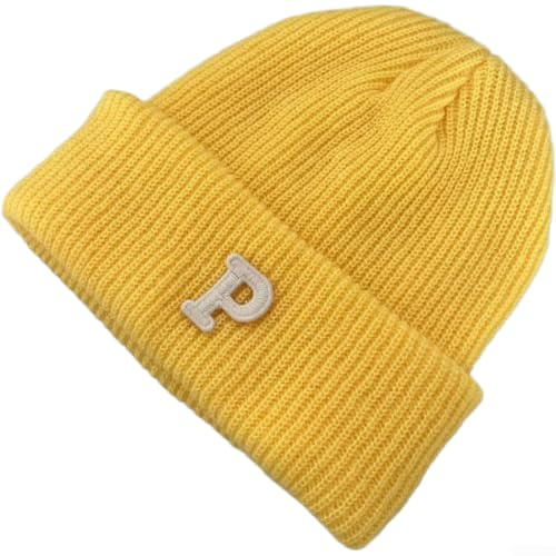 Damen Strickmütze mit P-Stickerei, warme Winter Beanie aus Acryl(A)