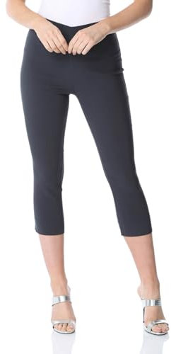 Roman Originals Cropped Trousers for Women UK Ladies Capri Leggings Summer Pants Short Crop Stretch 3/4 Length Three Quarter Pedal Pusher Clothes Elasticated Bengaline Cut Off - Dark Grey - Size 20