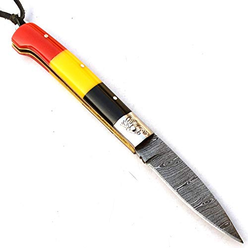 - 9772 SNNT - Miglior Coltello Pieghevole Damasco Fatto a Mano - Bellissimo Coltello da Tasca Damasco con Fodero
