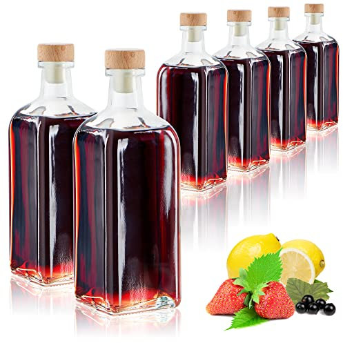 com-four® 6x bouteilles en verre 500 ml avec bouchons - bouteilles vides avec bouchons en liège - récipients en verre à remplir de liquides tels que l'huile (carré - 500ml)