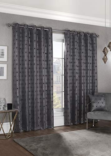 Emma Barclay – Blackout Curtains for Bedroom Living Room Thermal Insulated Woven Eyelet Geometric Blackout Curtains Hartford Collection (66” x 90” Inch)(Charcoal)