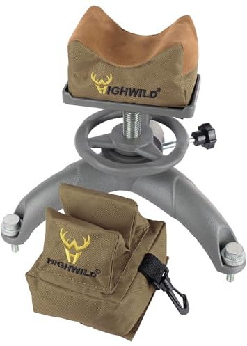Highwild Shooting Rest Front Rest Adjustable Gun Rifle Rest for Outdoor Shooting and Hunting - Convenient Height Adjustment - with Front and Rear Rest Bag (Unfilled)