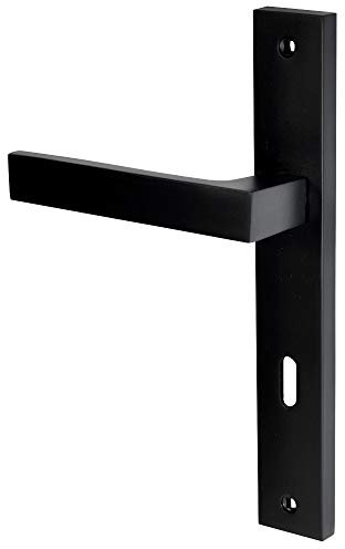ALSTEN TECH Türgriff Türbeschlag Set Drückergarnitur L 72 BB Buntbart für Innentüren Zimmertüren Schwarz Matt Langschildgarnitur Türklinke PZ WC