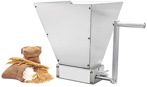 2 Roller Malt Mill Manual Grain Crusher Grain Mill, Adjustable Barley Grinder Stainless Steel Roller Mill with Large Capacity Hopper for Wine Brewing Wheat Barley